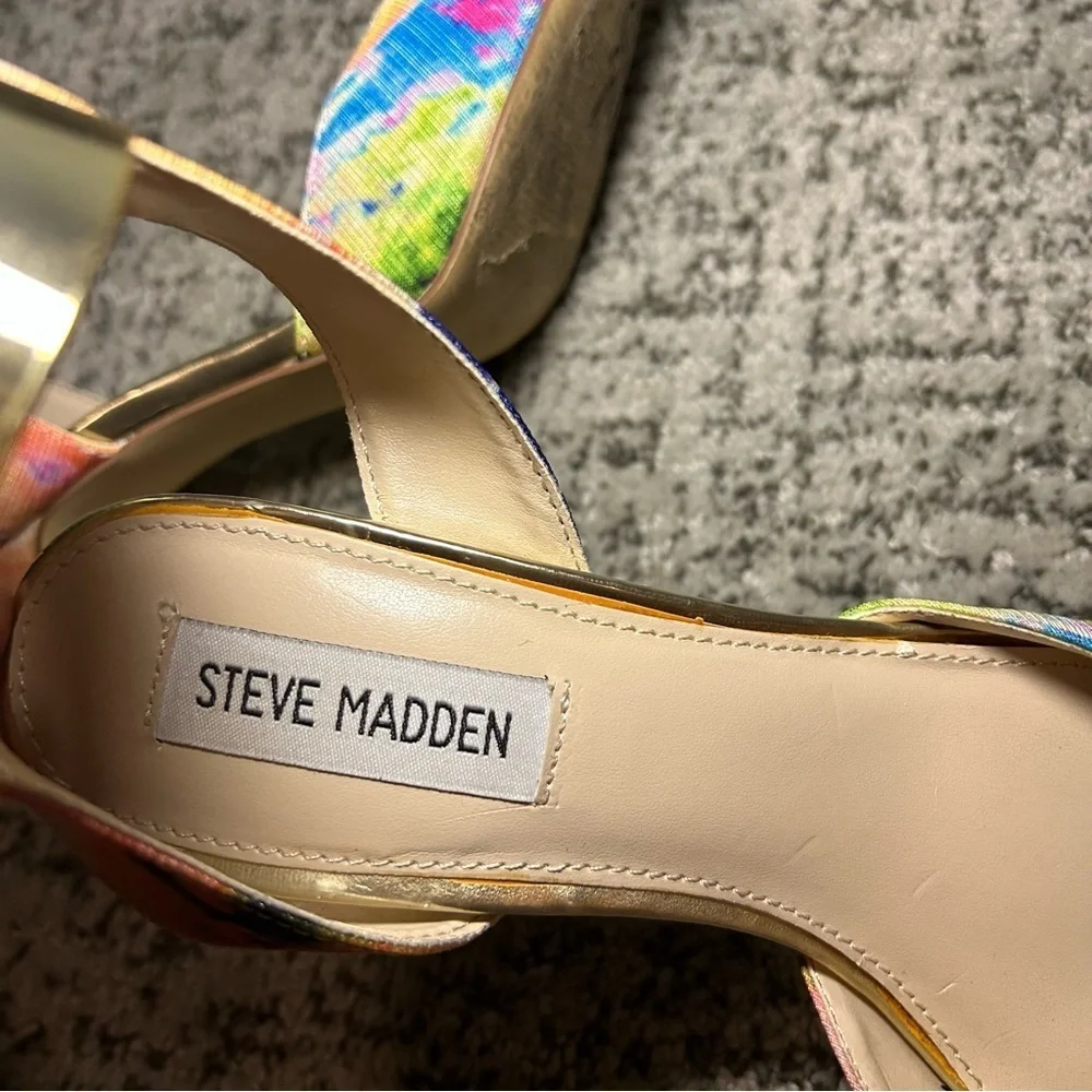 Steve Madden Peggie Tie-Dye Pointed Toe Gold Ankle Strap Heels Size 7.5